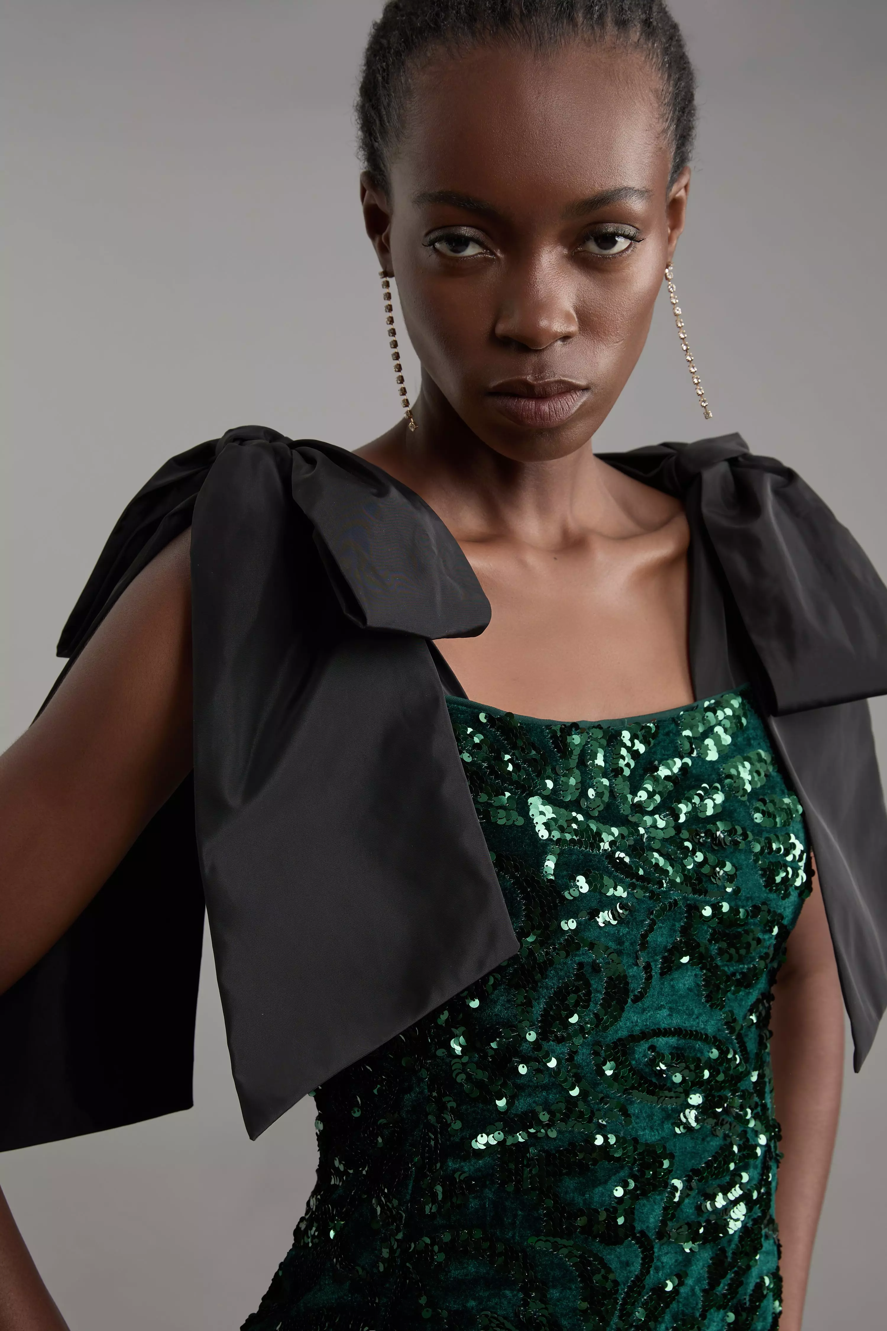 Green velvet sequin dress store