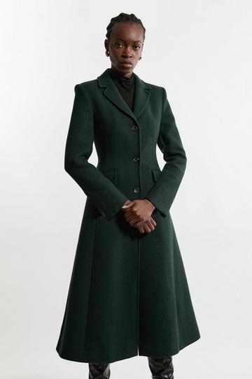 Premium Italian Manteco Wool Full Skirted Tailored Midaxi Coat forest