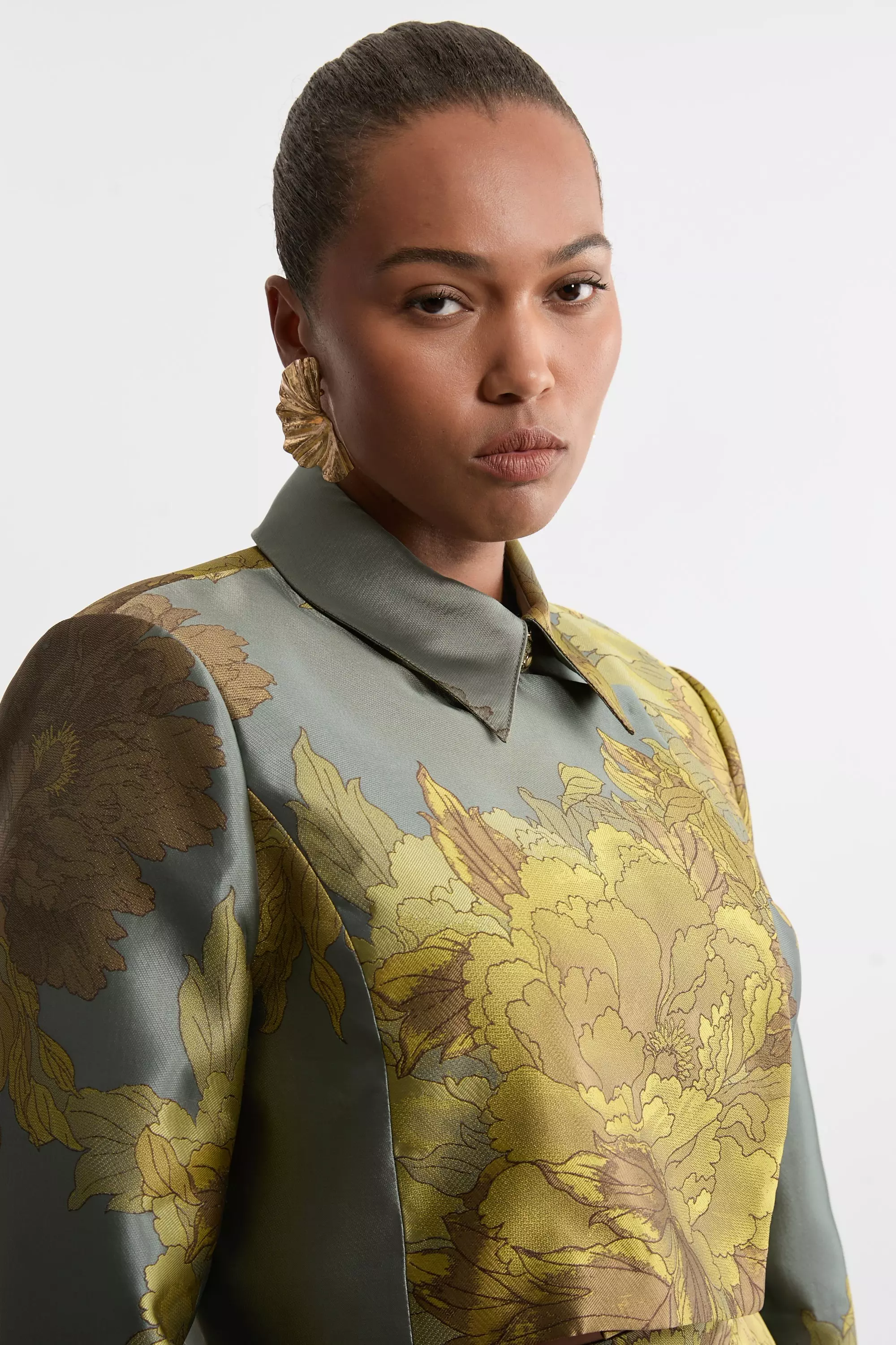 Lydia Millen Plus Size Floral Jacquard Woven Cropped Jacket