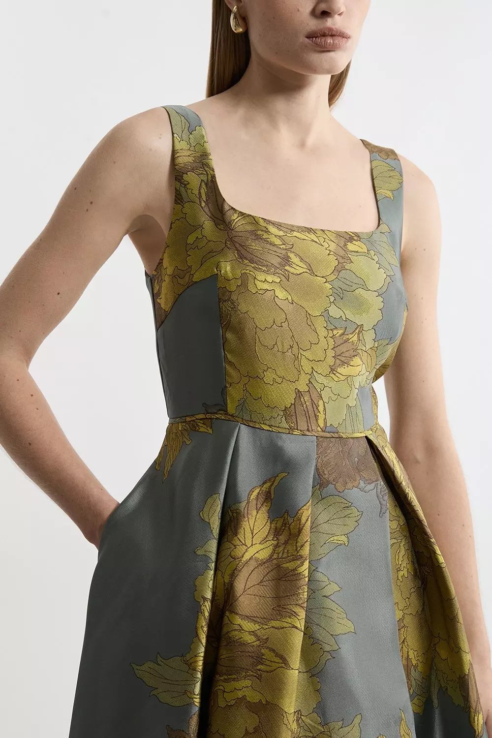 Lydia Millen Floral Jacquard Wrap Detail Woven Prom Dress