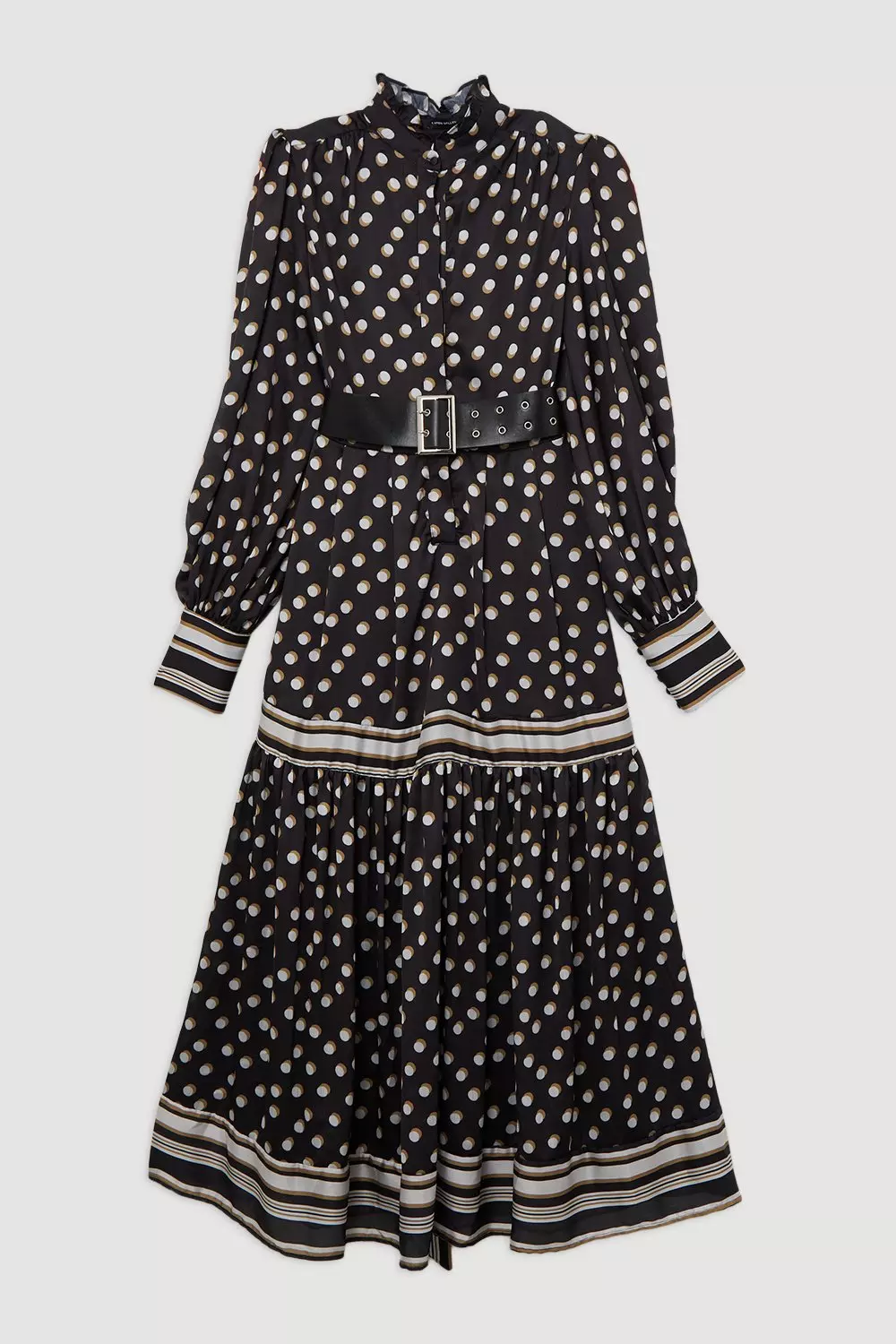 Polka Dot Woven Balloon Sleeve Belted Midaxi Dress Karen Millen
