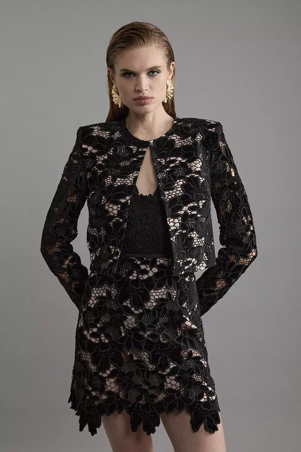 Velvet Cutwork Lace Detail Skirt Co-Ord alternative image