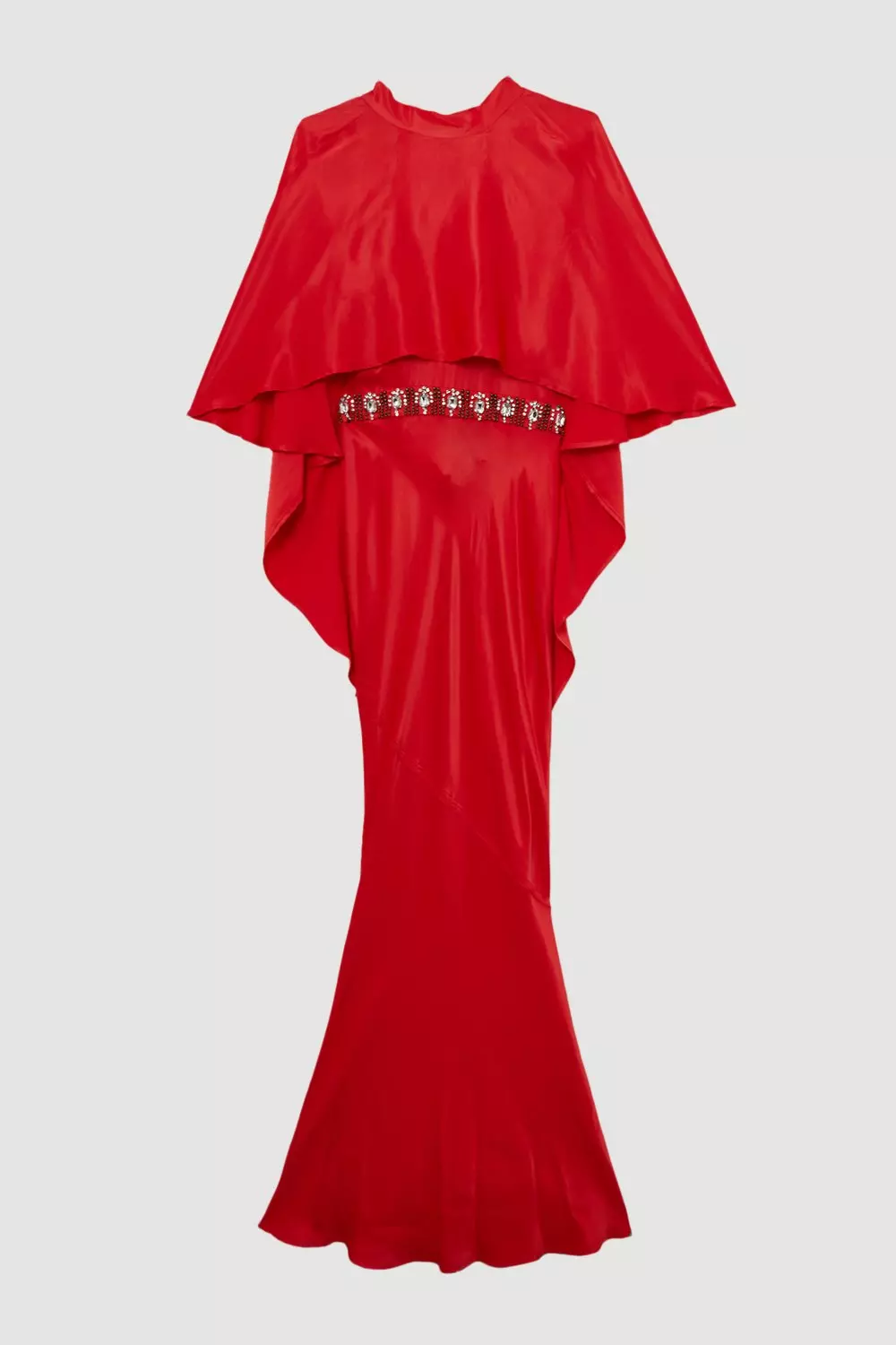 Crystal Embellished Satin Cape Detail Maxi Dress | Karen Millen