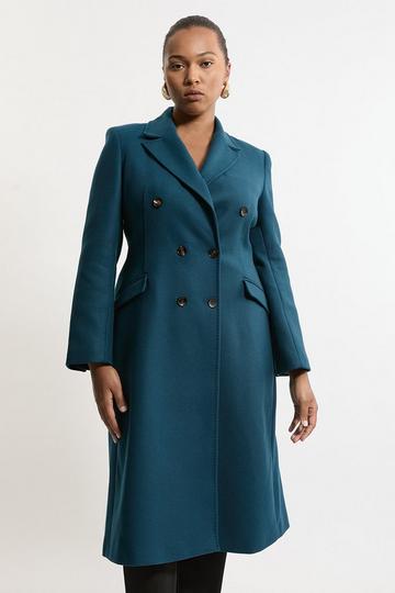 Plus Size Premium Italian Manteco Wool Fitted Tailored Midi Coat teal