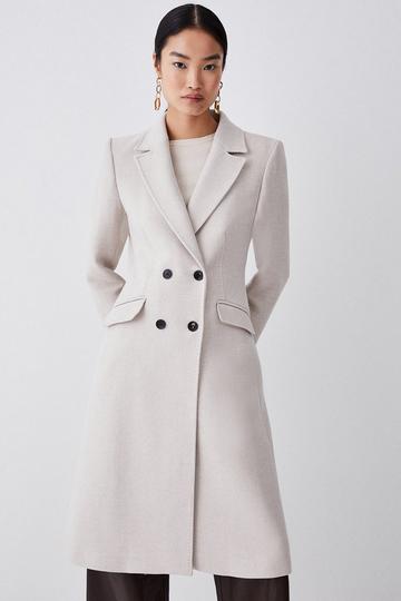 Tall Premium Italian Manteco Wool Fitted Tailored Midi Coat oatmeal