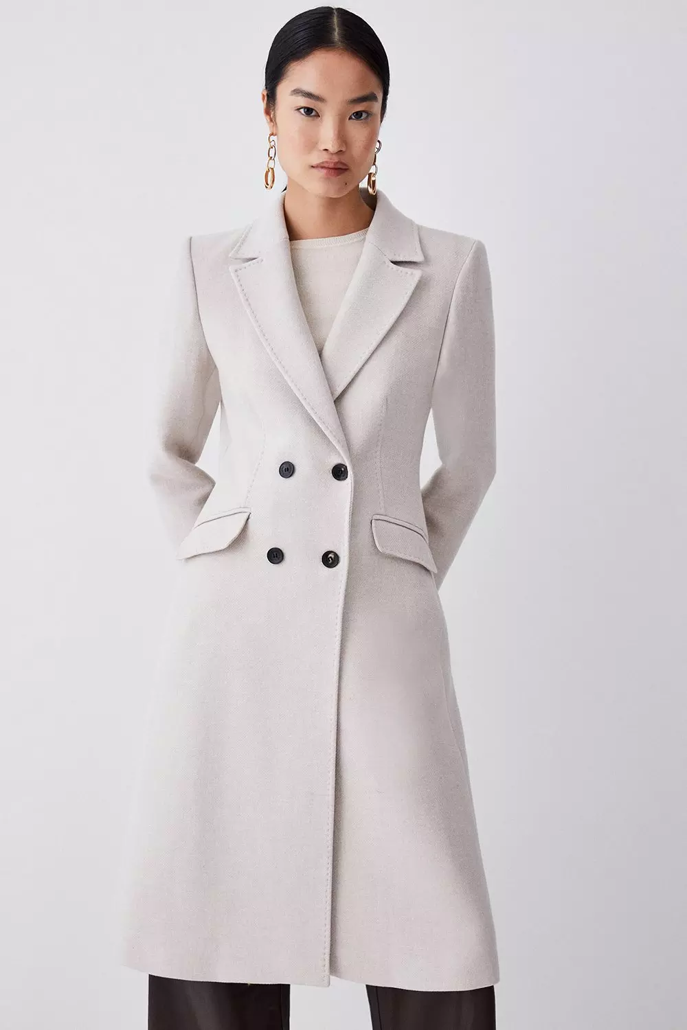 Tall Premium Italian Manteco Wool Fitted Tailored Midi Coat Karen Millen