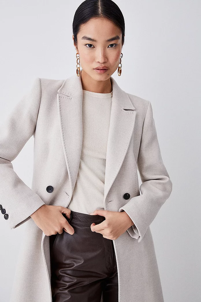 Tall Premium Italian Manteco Wool Fitted Tailored Midi Coat Tall Premium Italian Manteco Wool Fitted Tailored Midi Coat