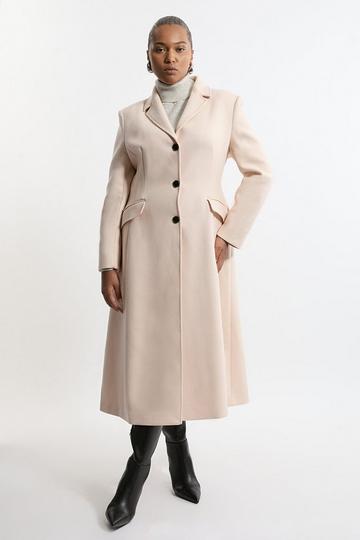 Plus Size Premium Italian Manteco Wool Full Skirted Tailored Midaxi Coat blush