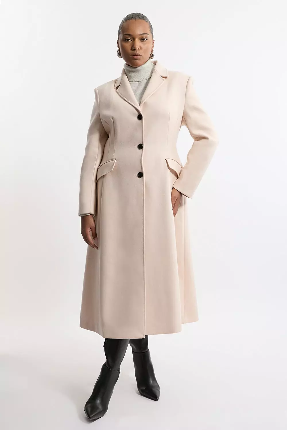 Plus Size Premium Italian Manteco Wool Full Skirted Tailored Midaxi Coat Karen Millen