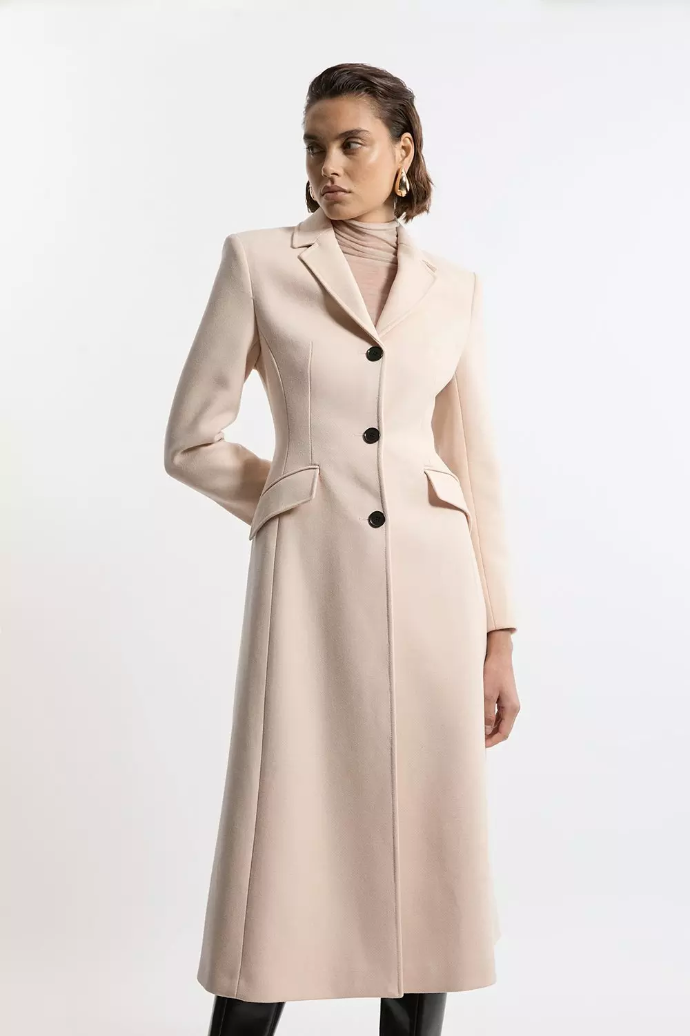 【2plan】Premium Ordinary Tweed Maxi Long Coat Tall Premium Italian Manteco Wool Full Skirted Tailored