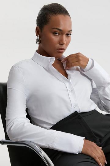 White The Founder Plus Size Cotton Woven Buttoned Shirt