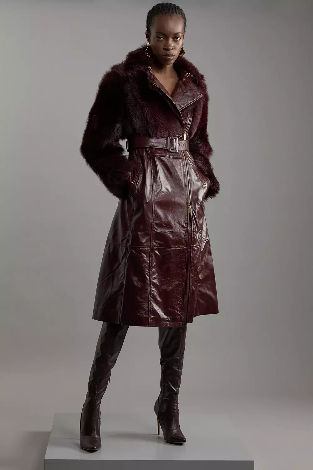 High shine belted coat online