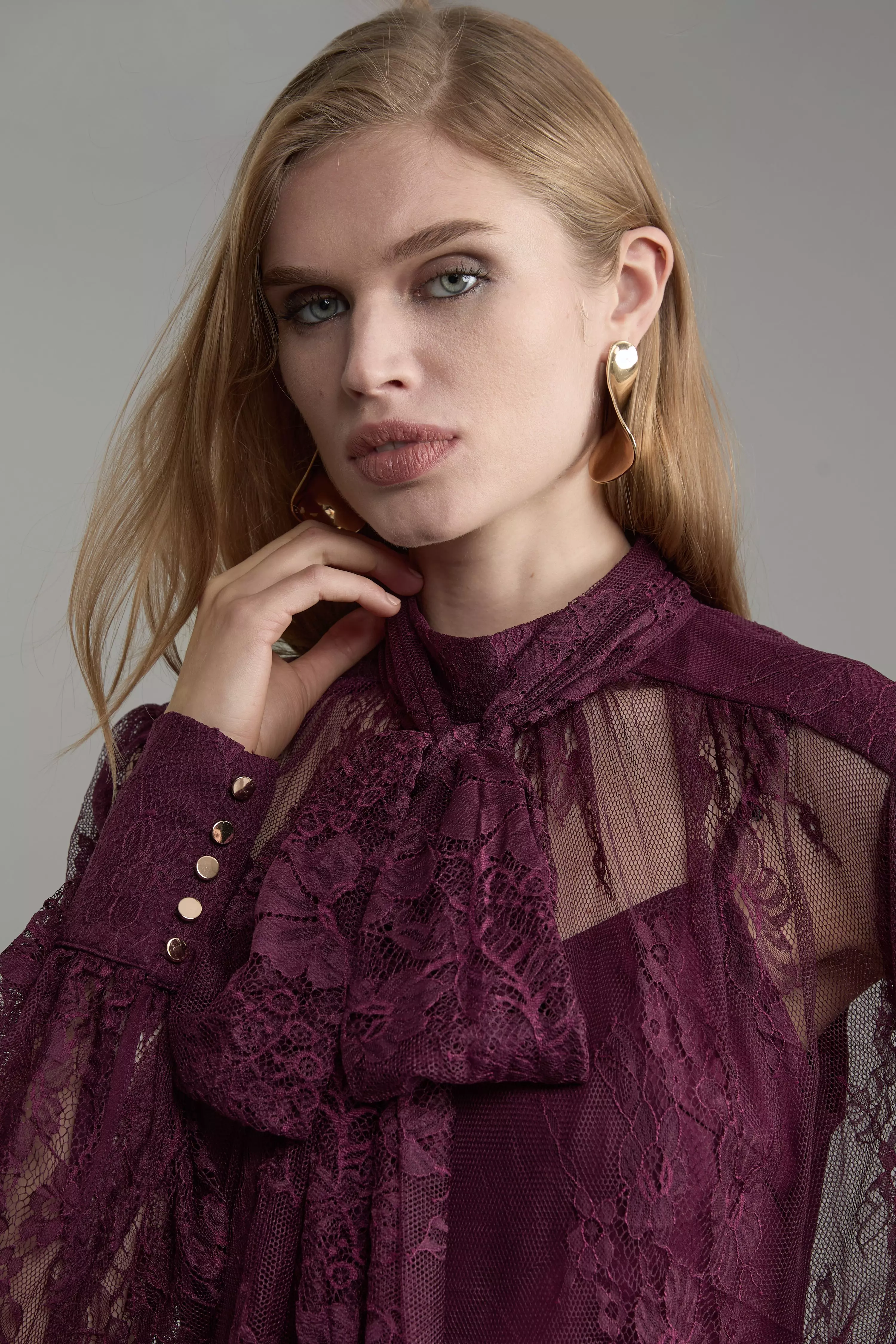 Tall Sheer Lace Balloon Sleeve Bow Detail Blouse | Karen Millen