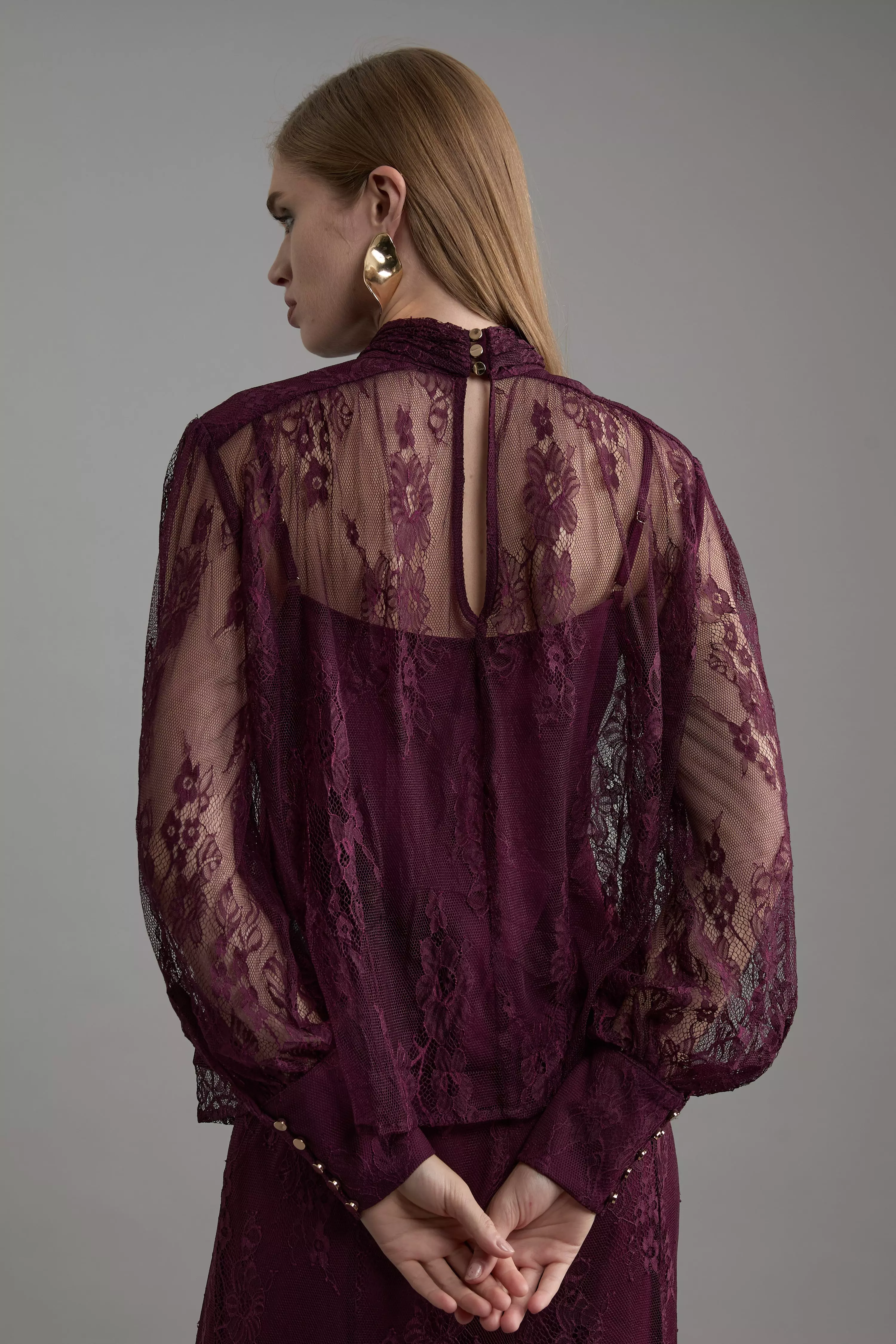 Sheer Lace Balloon Sleeve Bow Detail Blouse | Karen Millen