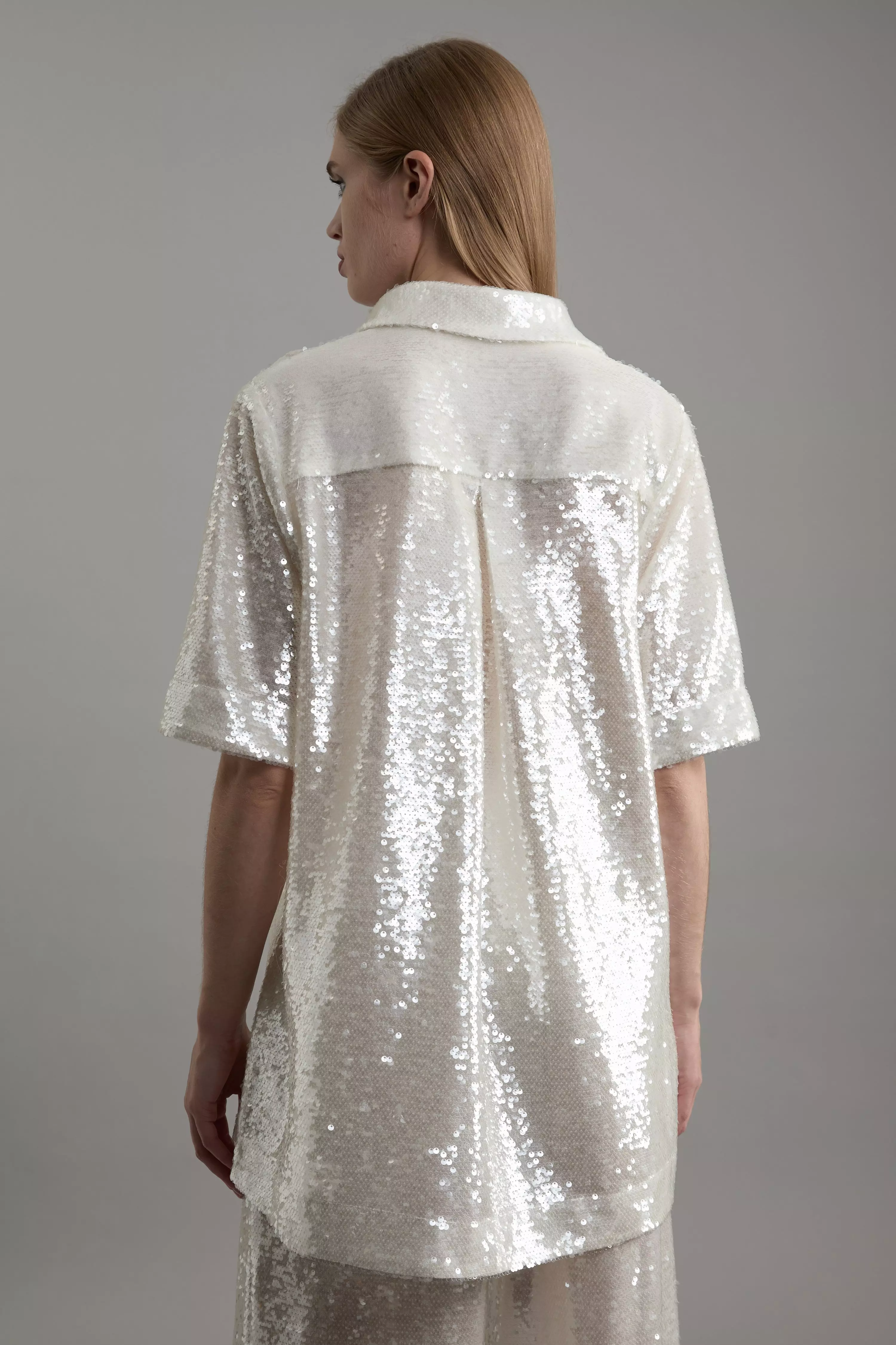 Tall Sequin Collard Woven Tunic | Karen Millen