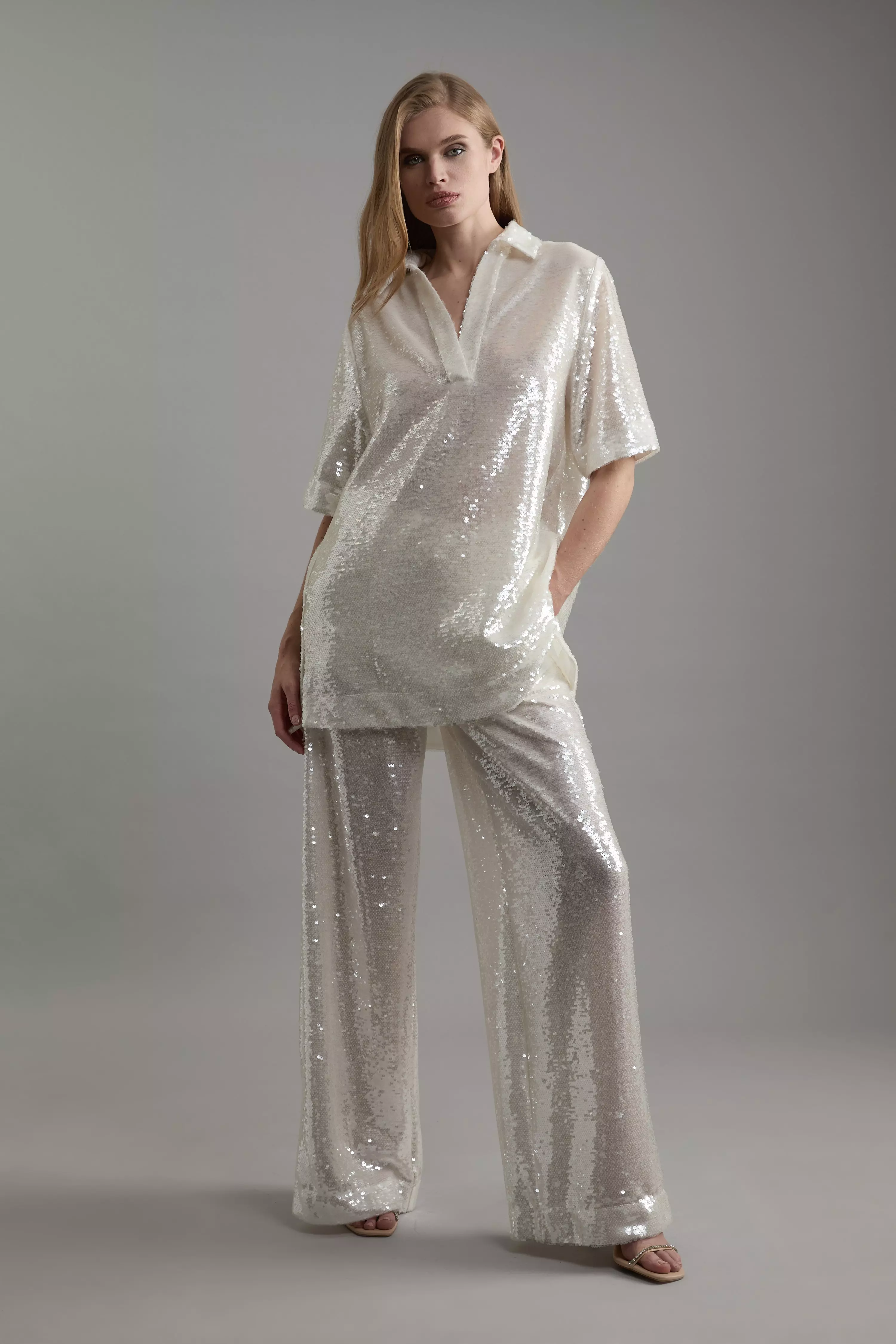 Sequin Collard Woven Tunic | Karen Millen