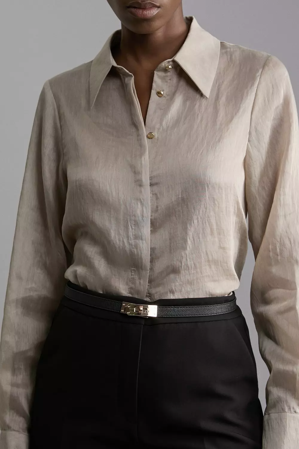 Slub Organdie Long Sleeve Longline Shirt | Karen Millen