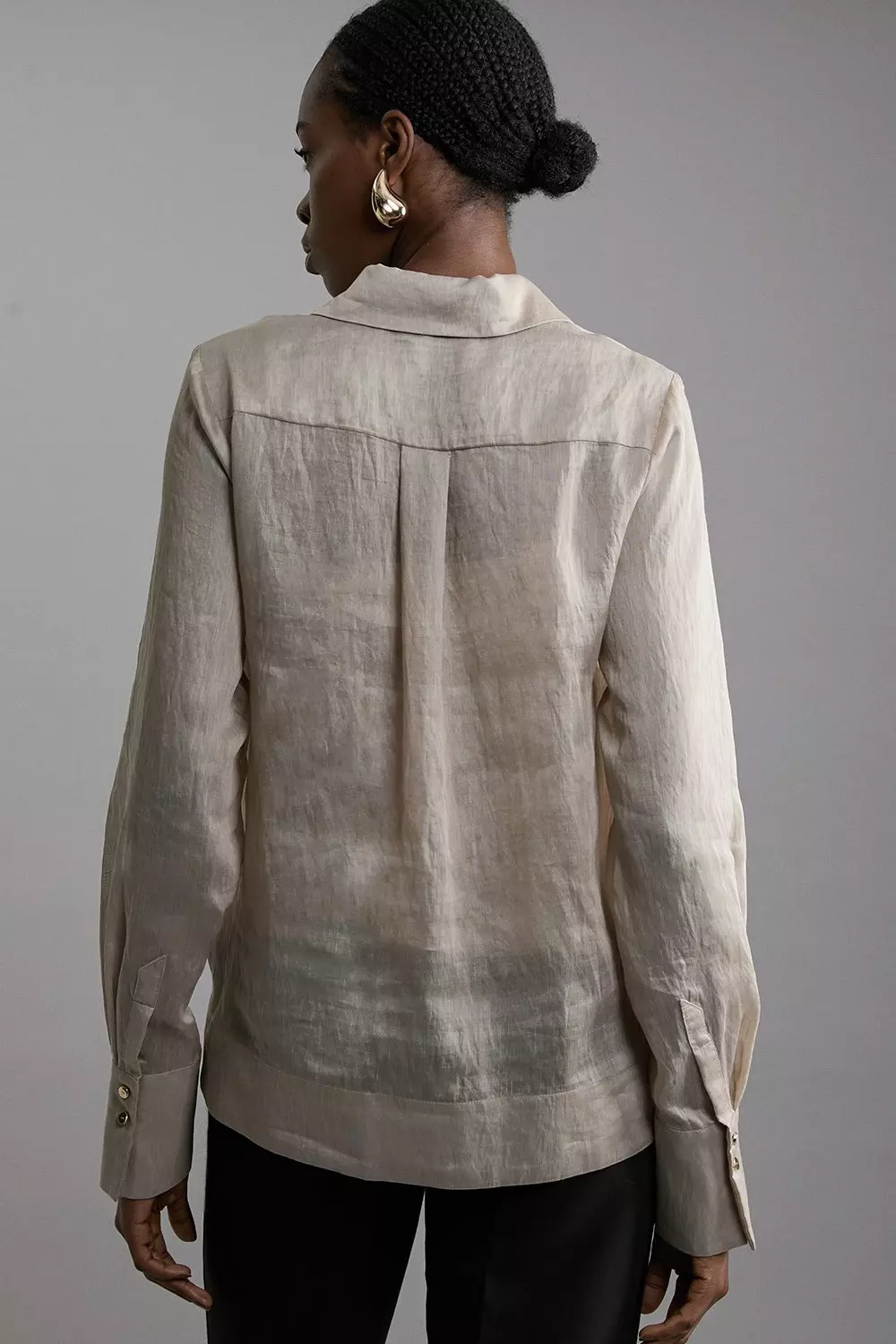 Slub Organdie Long Sleeve Longline Shirt | Karen Millen