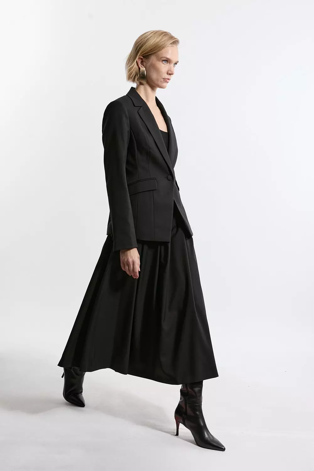 Black Tailored Twill Full Midi Skirt  alternative image