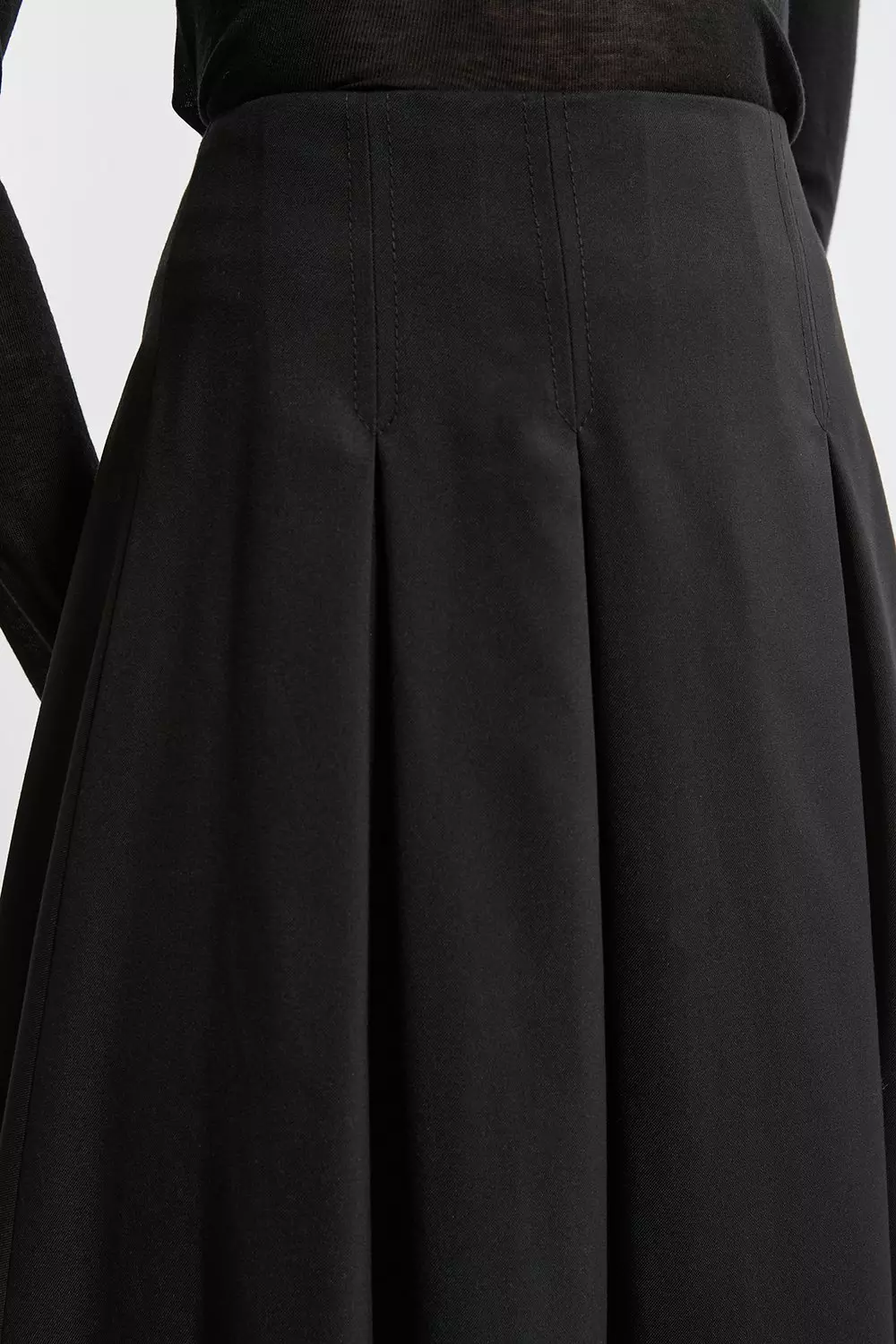 Black Tailored Twill Full Midi Skirt  alternative image