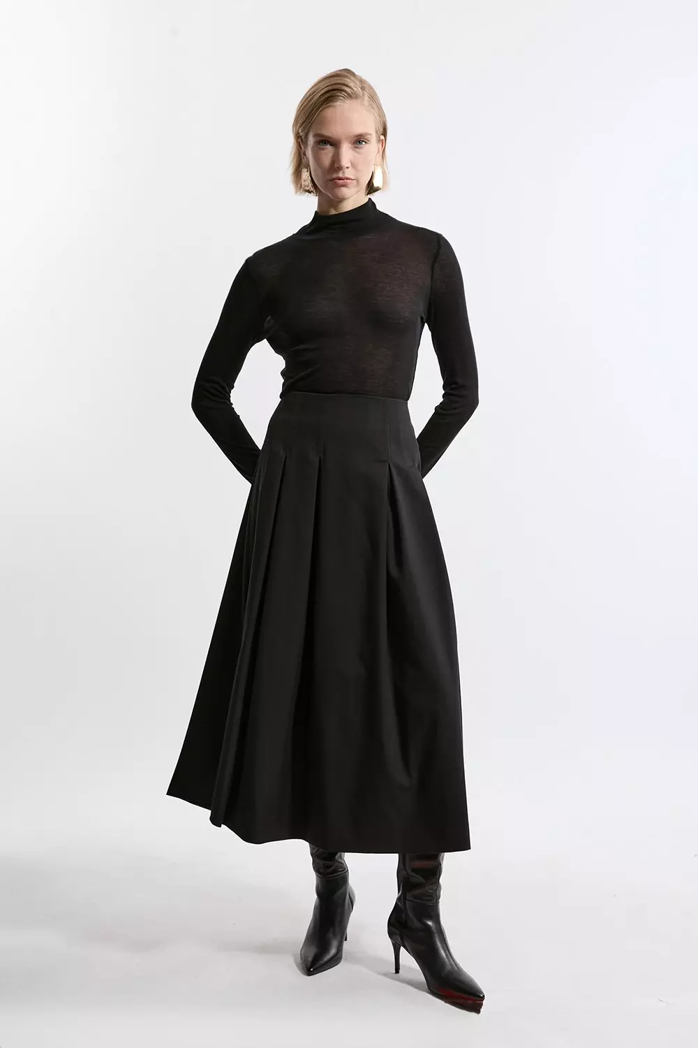 Black Tailored Twill Full Midi Skirt  alternative image