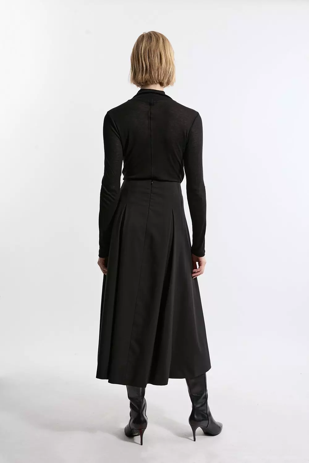 Black Tailored Twill Full Midi Skirt  alternative image