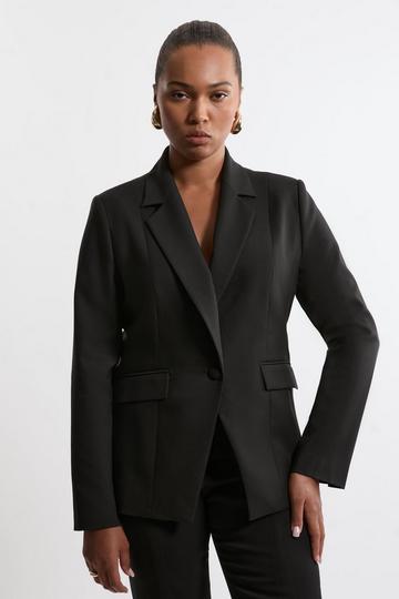 Black Plus Size Tailored Twill Single Breasted Jacket