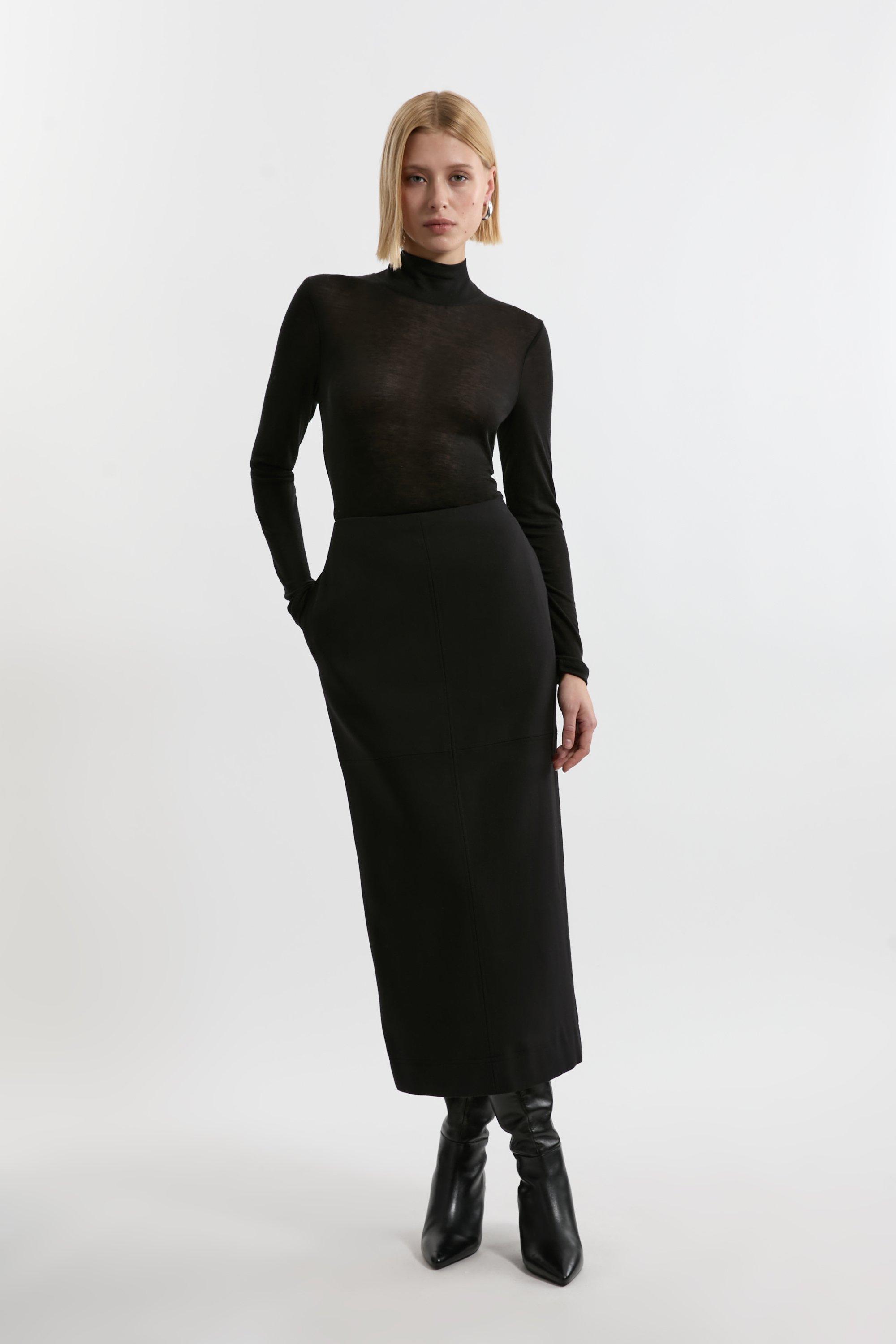 Black Compact Stretch Essential Tailored Maxi Skirt 