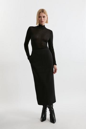 Black Compact Stretch Essential Tailored Maxi Skirt