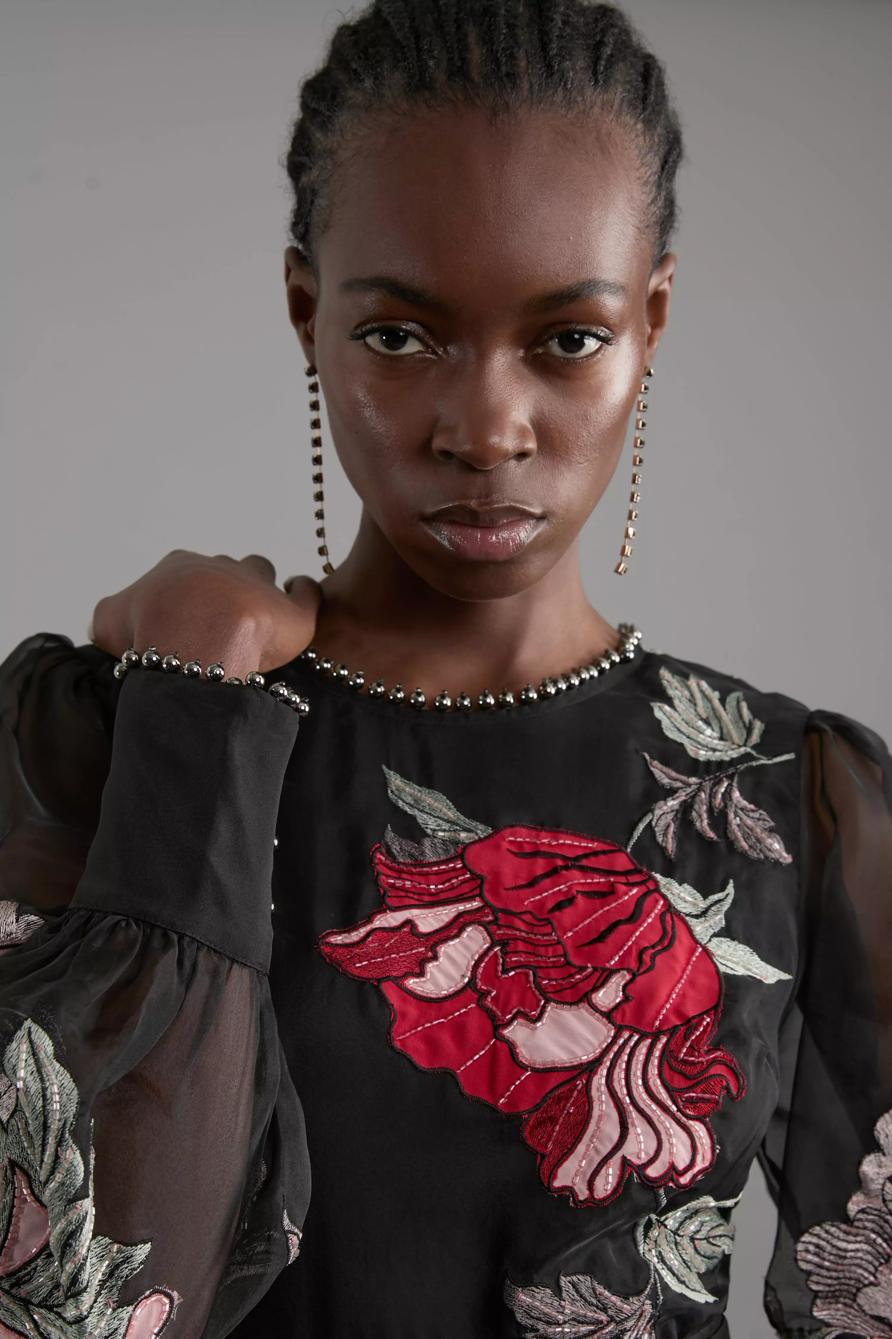Floral Applique And Embroidered Organdie Woven Maxi Bandeau Dress With Beading alternative image