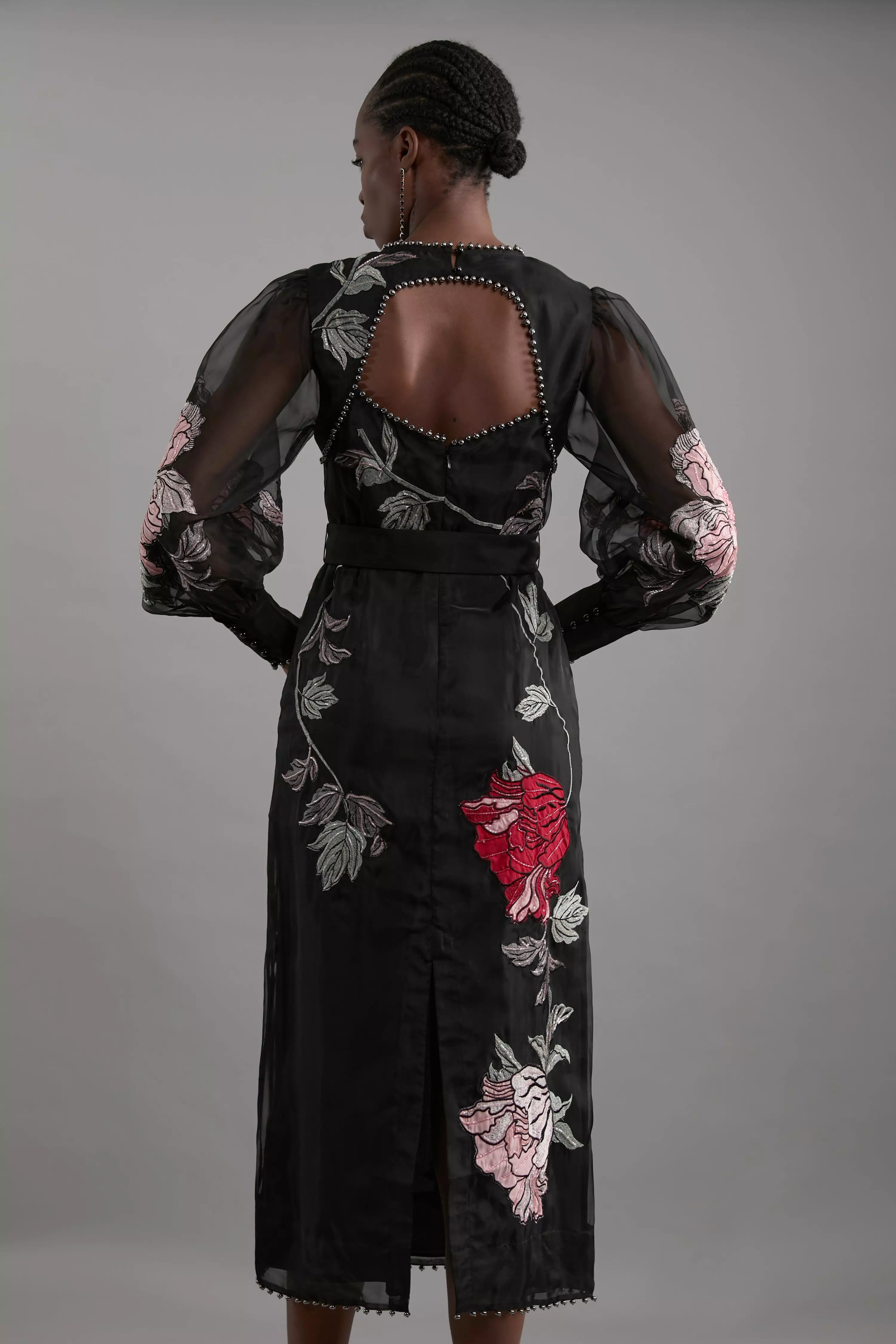 Floral Applique And Embroidered Organdie Woven Maxi Bandeau Dress With Beading alternative image