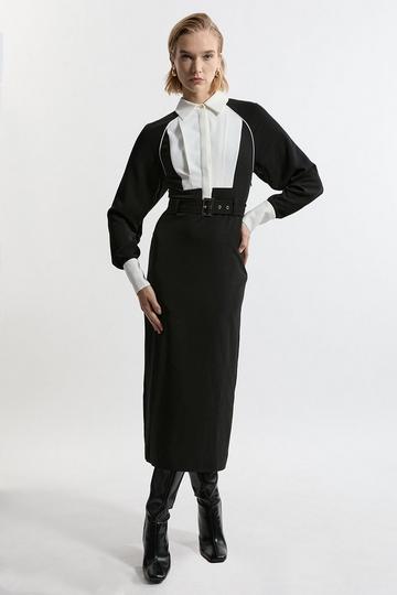 Petite Twill Contrast Collar Woven Midi Dress mono