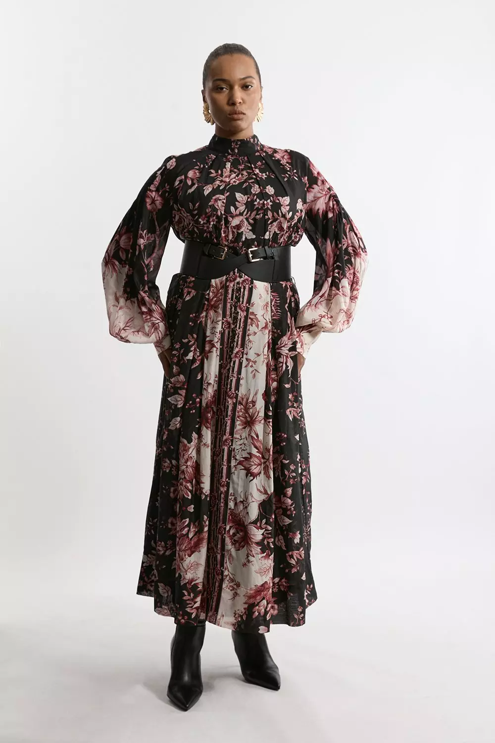 Plus Size Silk Cotton Border Print Floral Woven Maxi Dress  alternative image