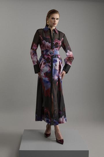 Tall Organdie Printed Long Sleeve Shirt Midaxi Dress floral