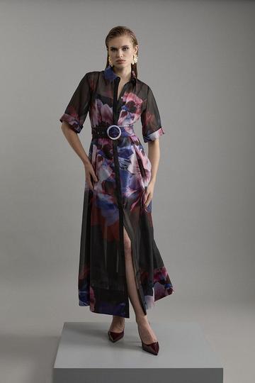 Tall Organdie Printed Shirt Midaxi Dress floral