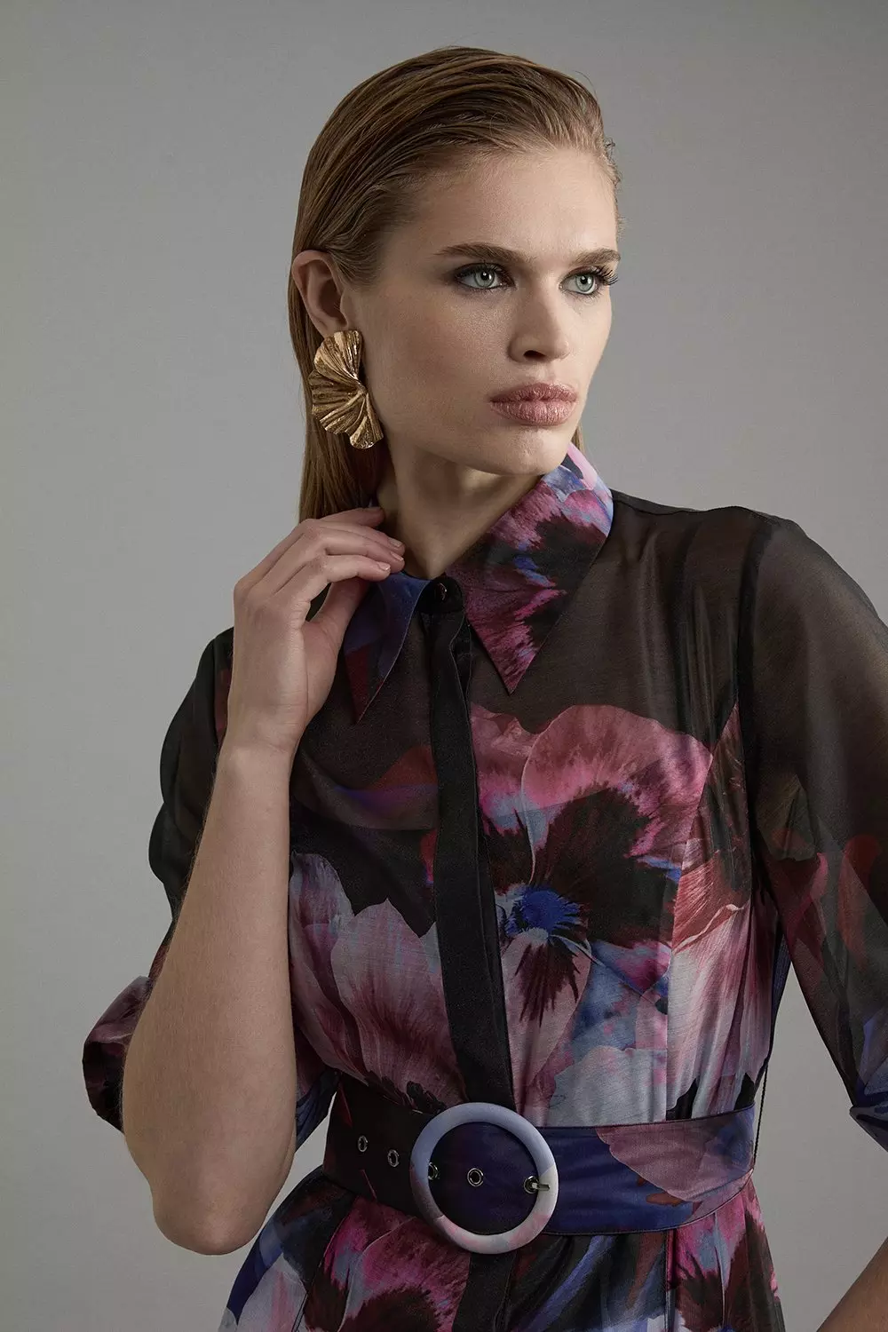Organdie Printed Shirt Midaxi Dress | Karen Millen