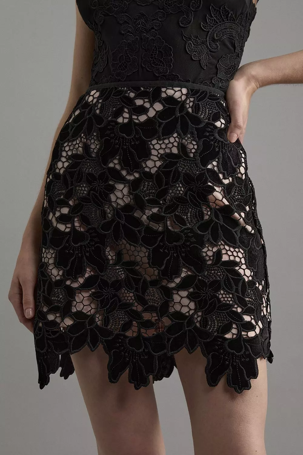 Velvet Cutwork Lace Detail Mini Skirt Co-Ord Set alternative image