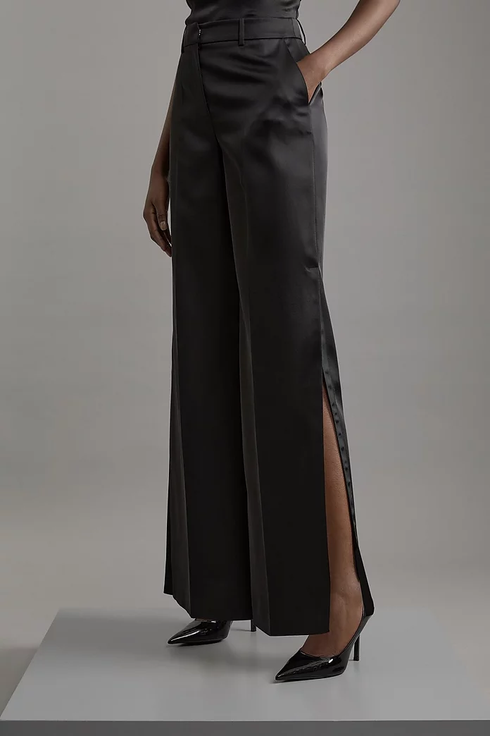 Structured Viscose Satin Tailored Wide Leg Pants | Karen Millen Structured Viscose Satin Tailored Wide Leg Pants | Karen Millen
