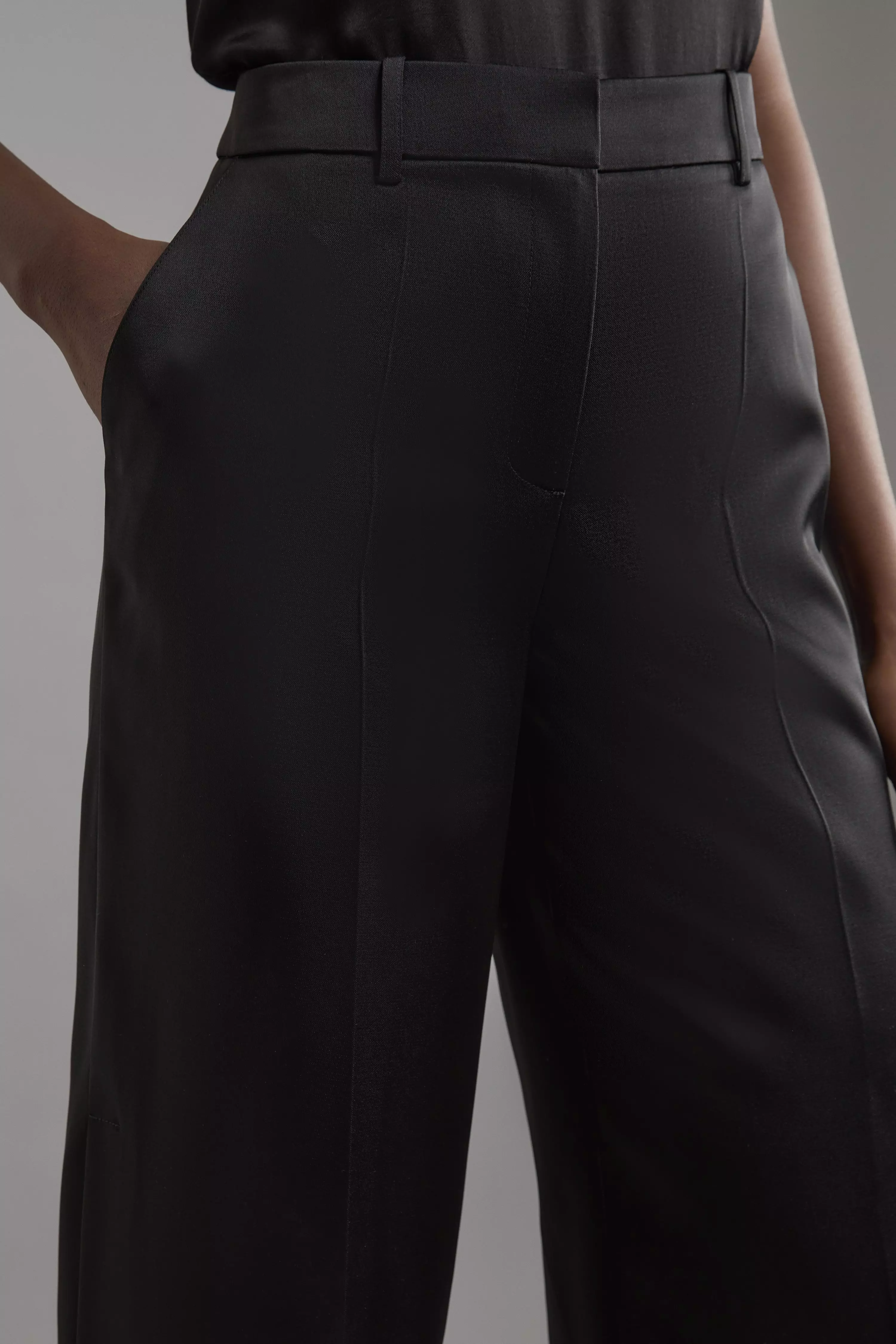 Structured Viscose Satin Tailored Wide Leg Pants | Karen Millen