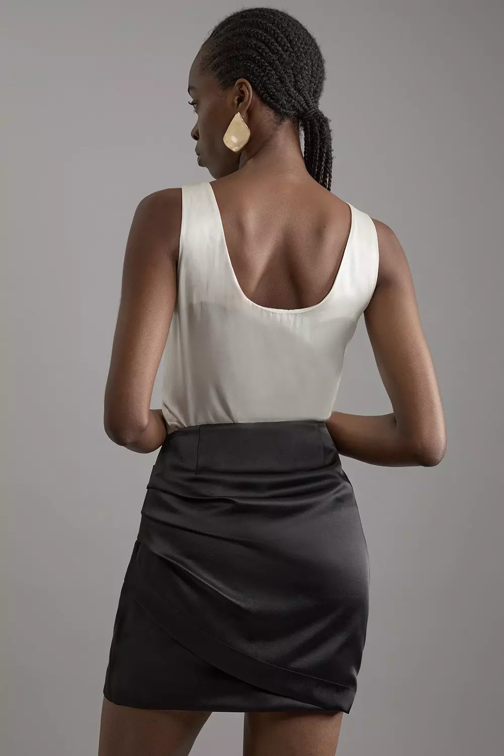 Structured Viscose Satin Tailored Ruched Mini Skirt Karen Millen