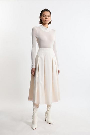 Petite Tailored Twill Full Midi Skirt cream