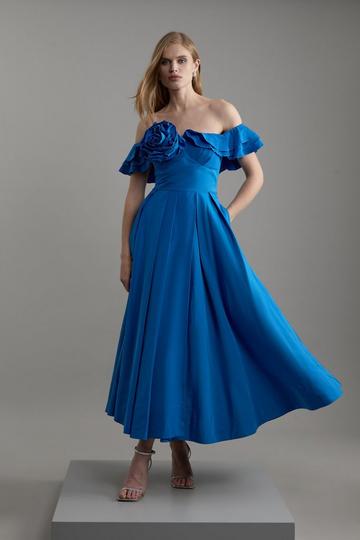 Petite Off The Shoulder Taffeta Woven Maxi Dress blue