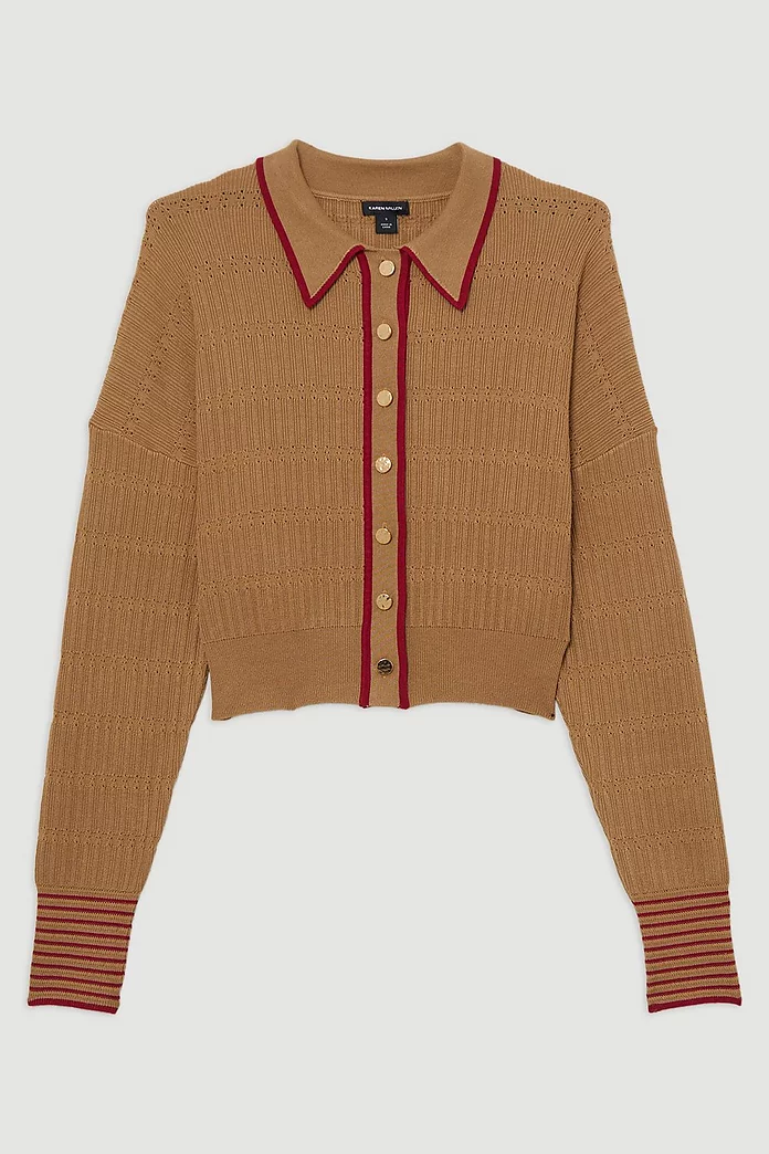 Viscose Blend Knit Preppy Stitch Detail Cardigan | Karen Millen Viscose Blend Knit Preppy Stitch Detail Cardigan | Karen Millen