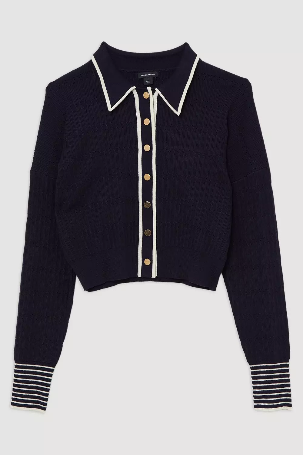 Viscose Blend Knit Preppy Stitch Detail Cardigan | Karen Millen