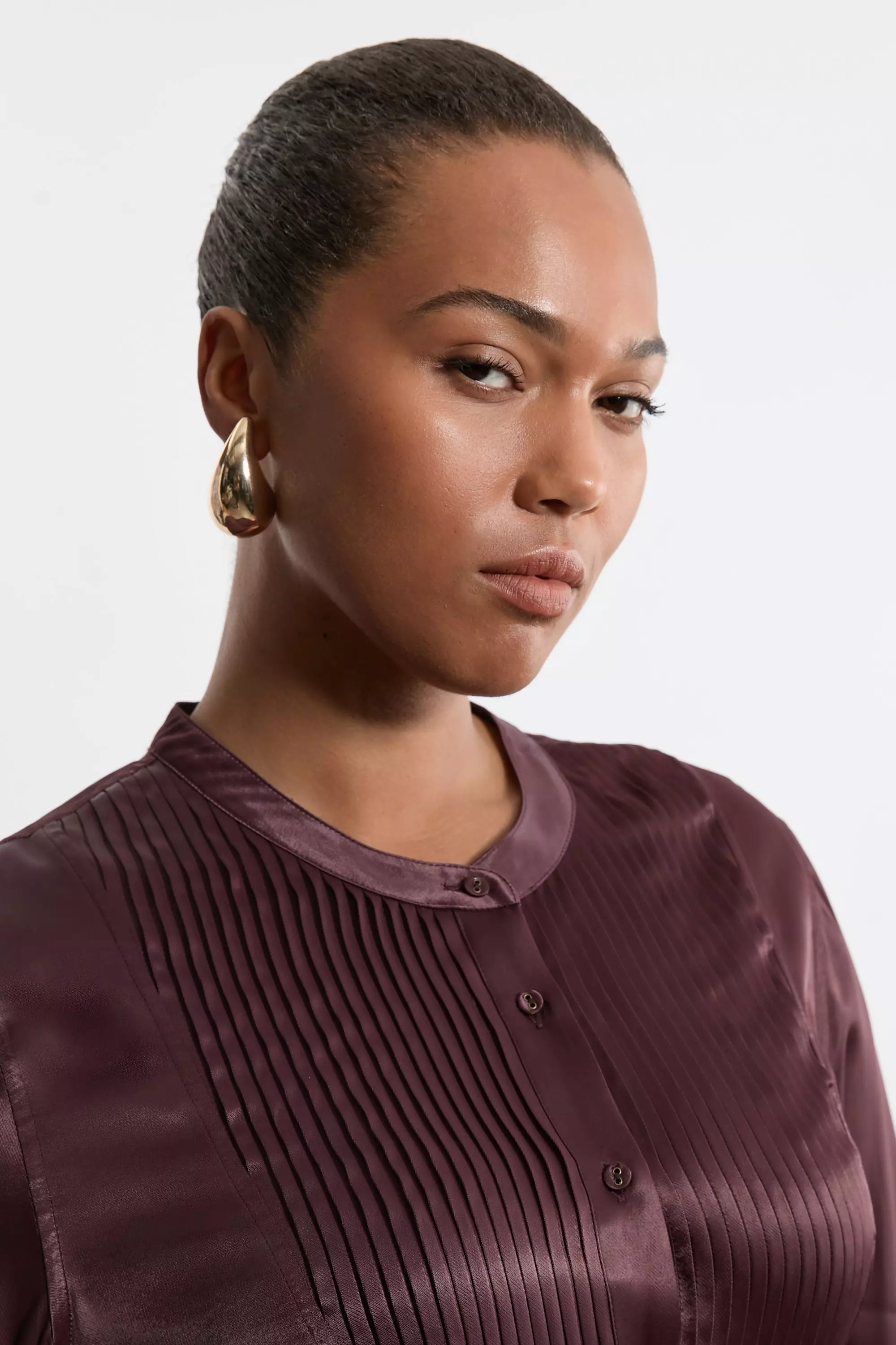 Chocolate The Founder Plus Size Satin Pintuck Woven Blouse  alternative image