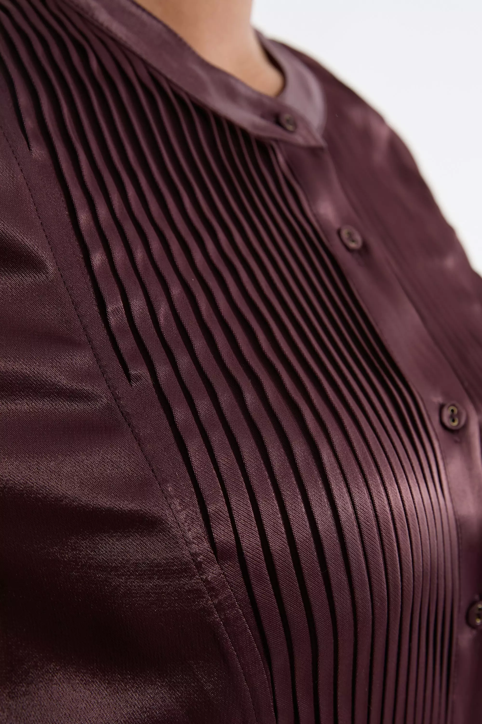 Chocolate The Founder Plus Size Satin Pintuck Woven Blouse  alternative image
