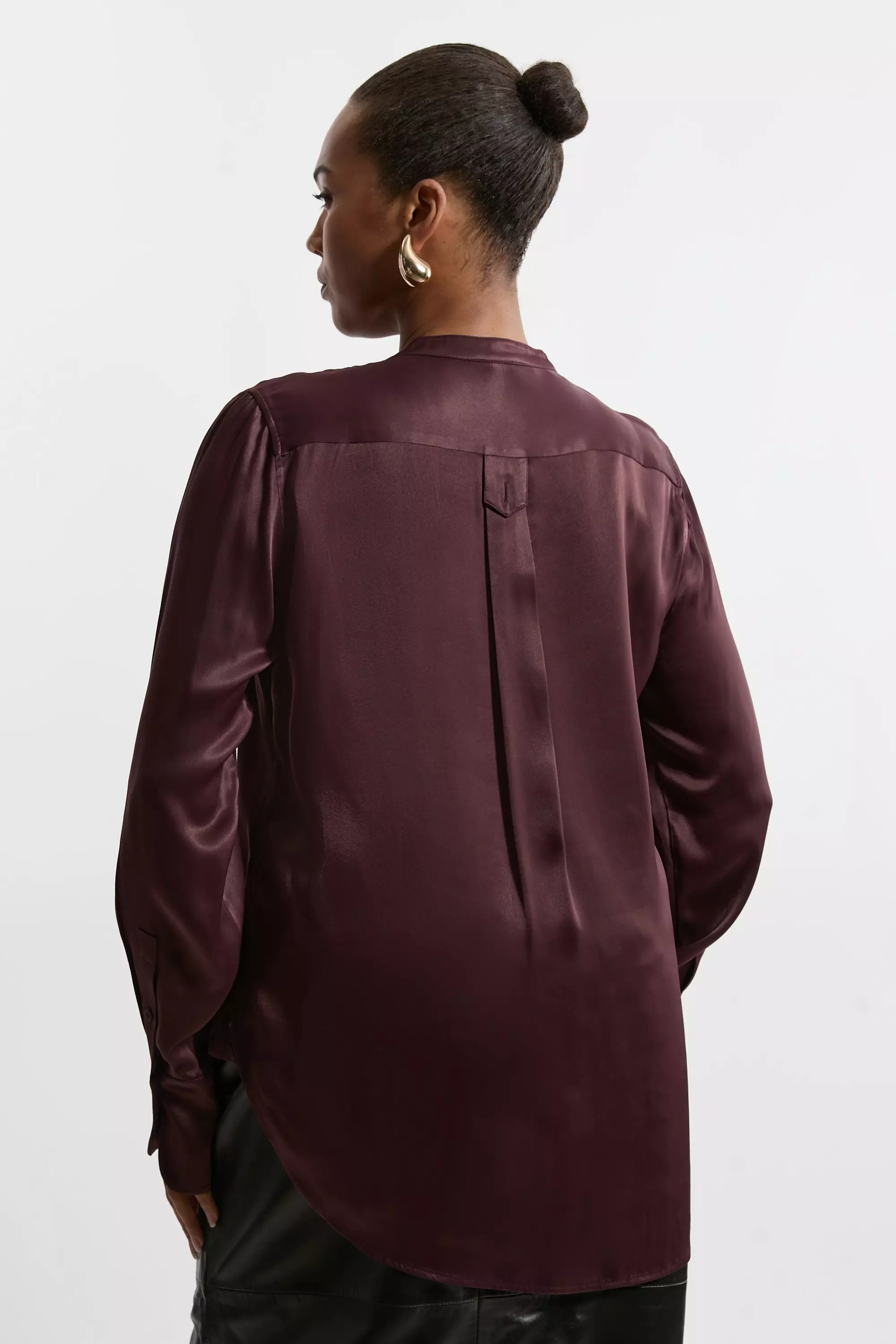Chocolate The Founder Plus Size Satin Pintuck Woven Blouse  alternative image