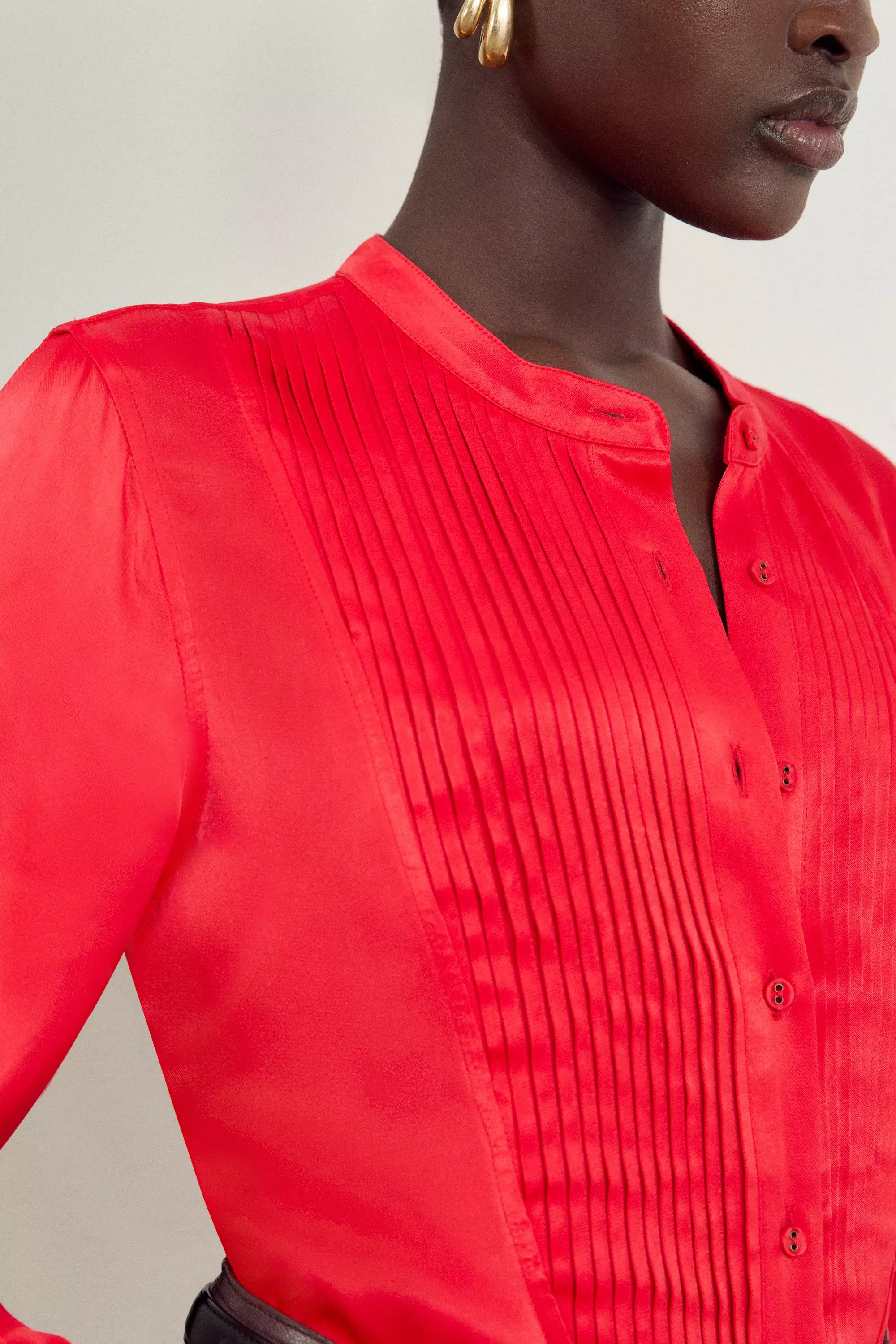 The Founder Satin Pintuck Woven Blouse | Karen Millen