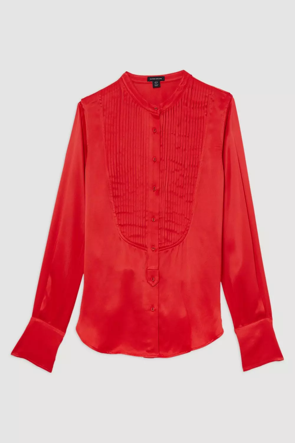 Crinkle Balloon Sleeve High Neck Woven Shirt | Karen Millen