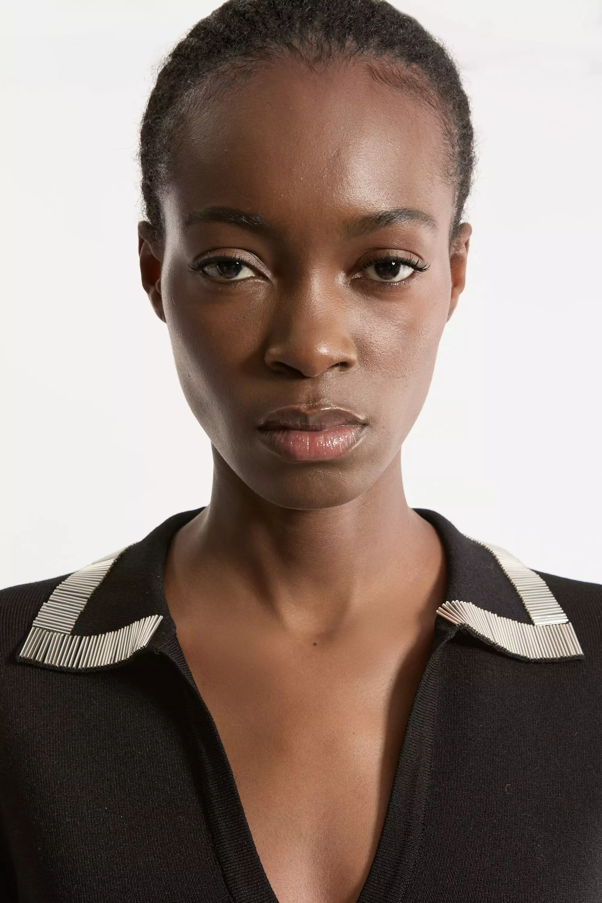 Embellished Collar And Cuff Viscose Blend Knit Polo Top